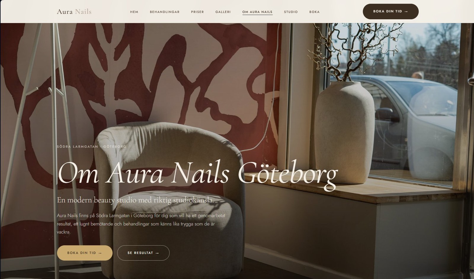 Aura Nails hemsida — om sidan