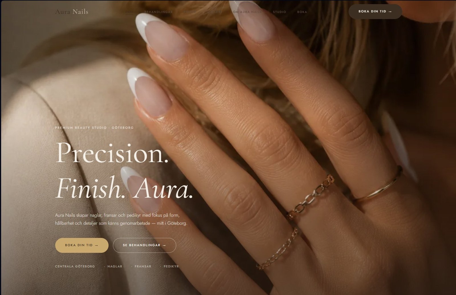 Aura Nails hemsida — hero