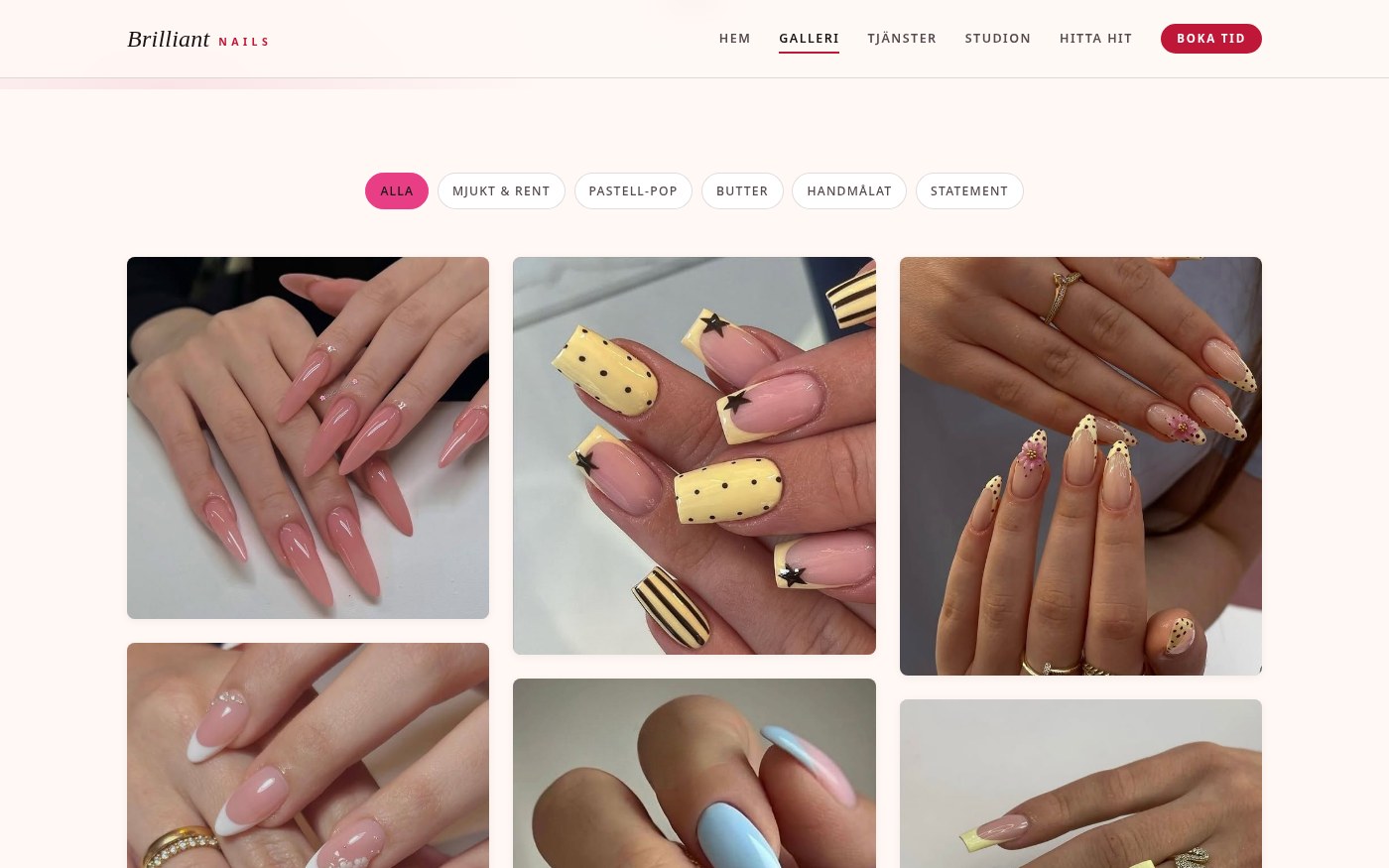 Skärmbild från webbplatsen för Brilliant Nails