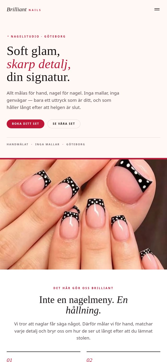 Skärmbild från webbplatsen för Brilliant Nails