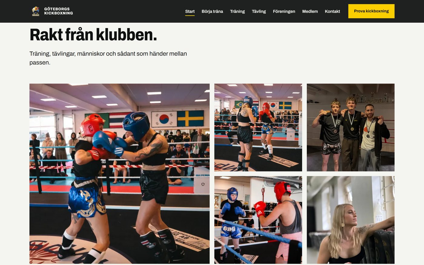 Skärmbild från webbplatsen för Göteborgs Kickboxning