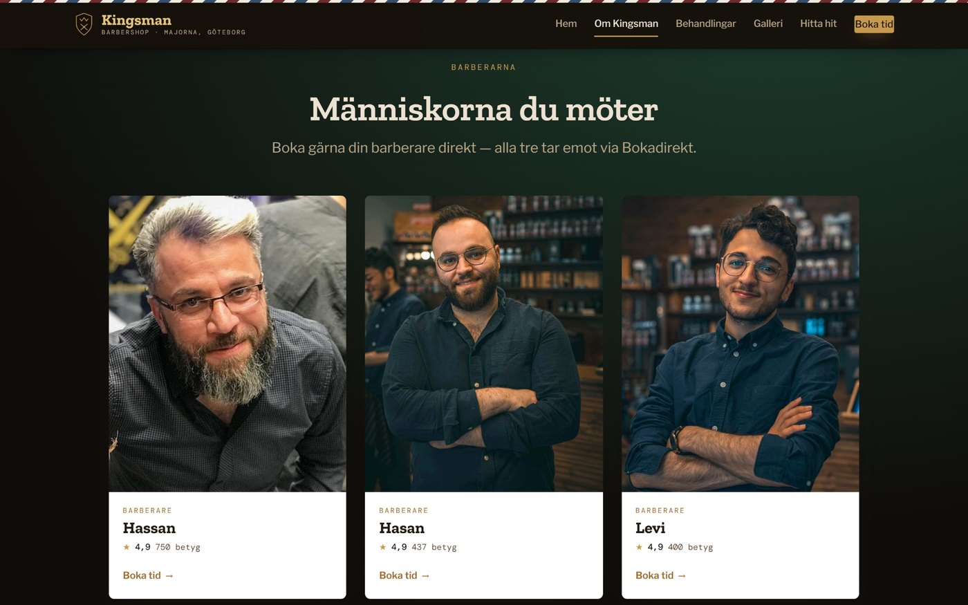 Skärmbild från webbplatsen för Kingsman Barbershop