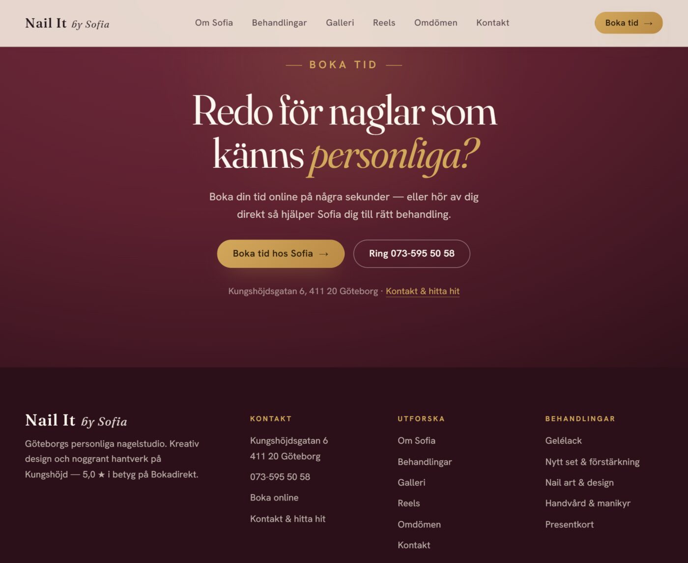 Skärmbild från webbplatsen för Nail It by Sofia