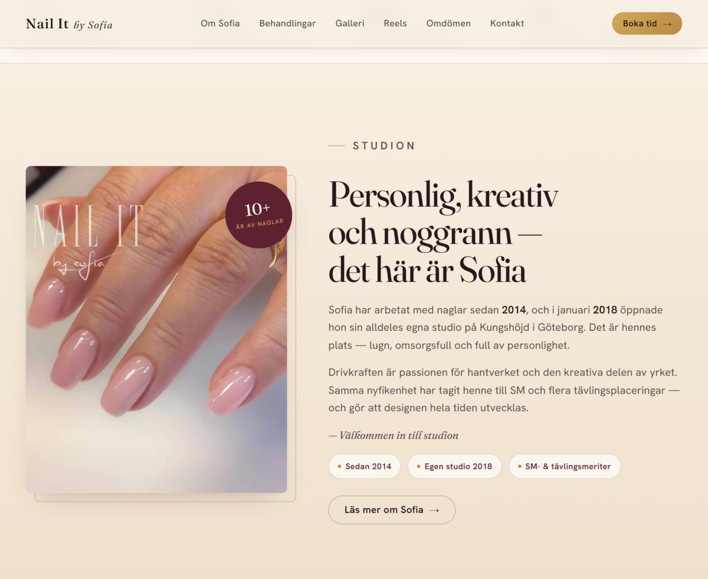 Skärmbild från webbplatsen för Nail It by Sofia