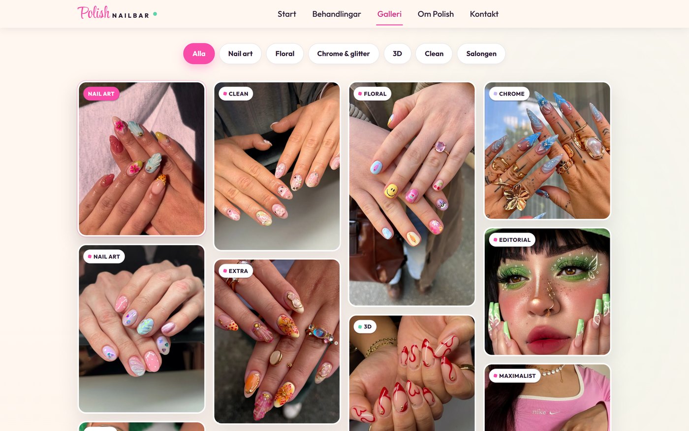 Skärmbild från webbplatsen för Polish Nailbar
