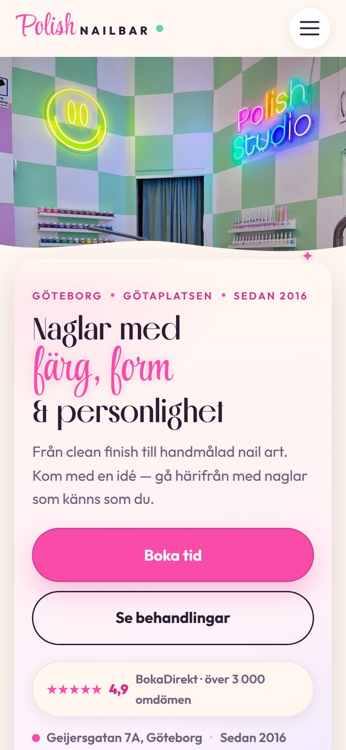 Skärmbild från webbplatsen för Polish Nailbar