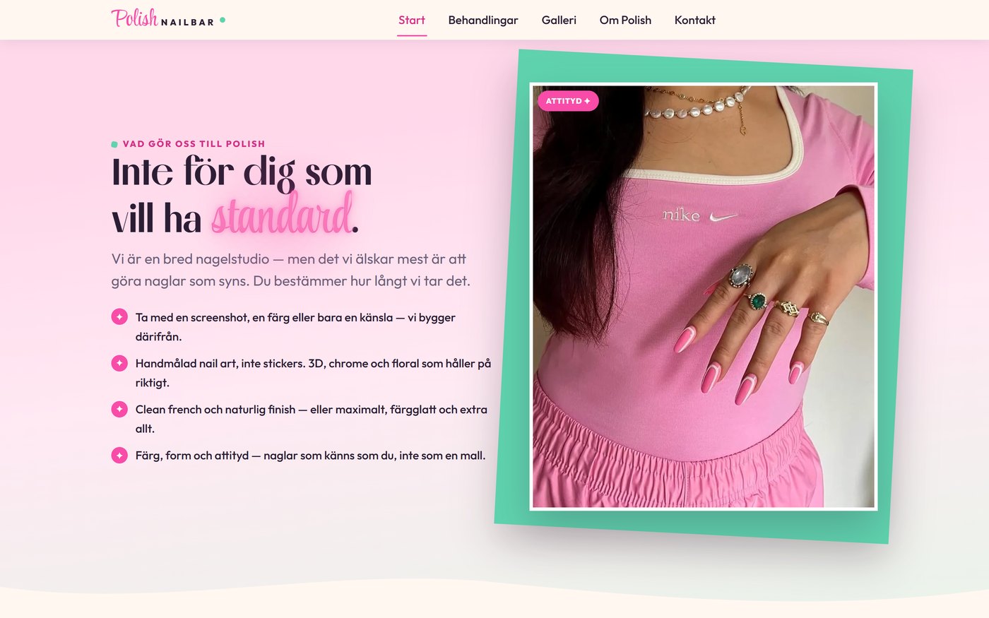 Skärmbild från webbplatsen för Polish Nailbar