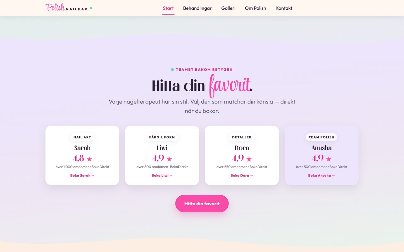 Skärmbild från webbplatsen för Polish Nailbar