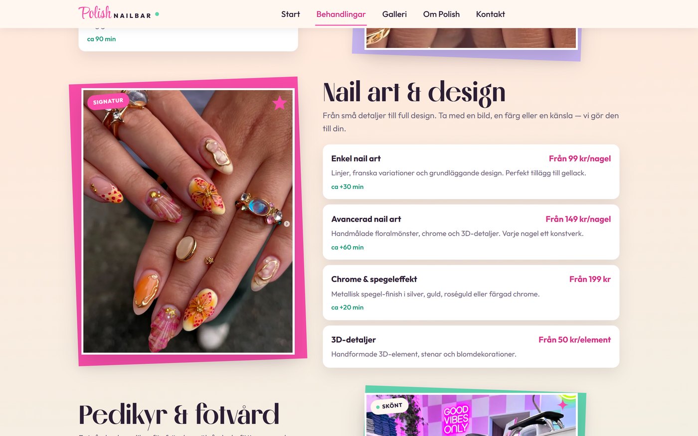 Skärmbild från webbplatsen för Polish Nailbar