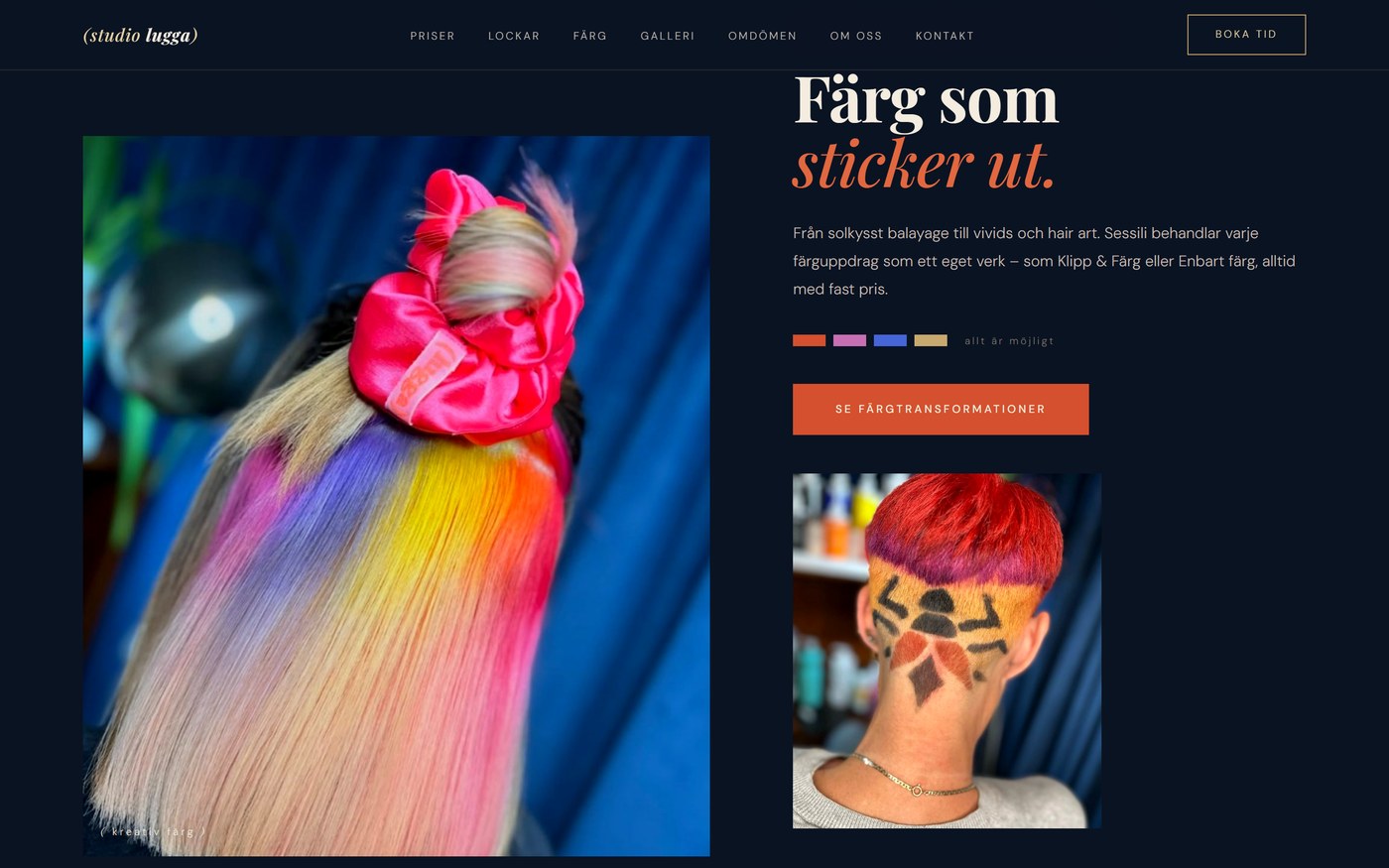 Skärmbild från webbplatsen för Studio Lugga