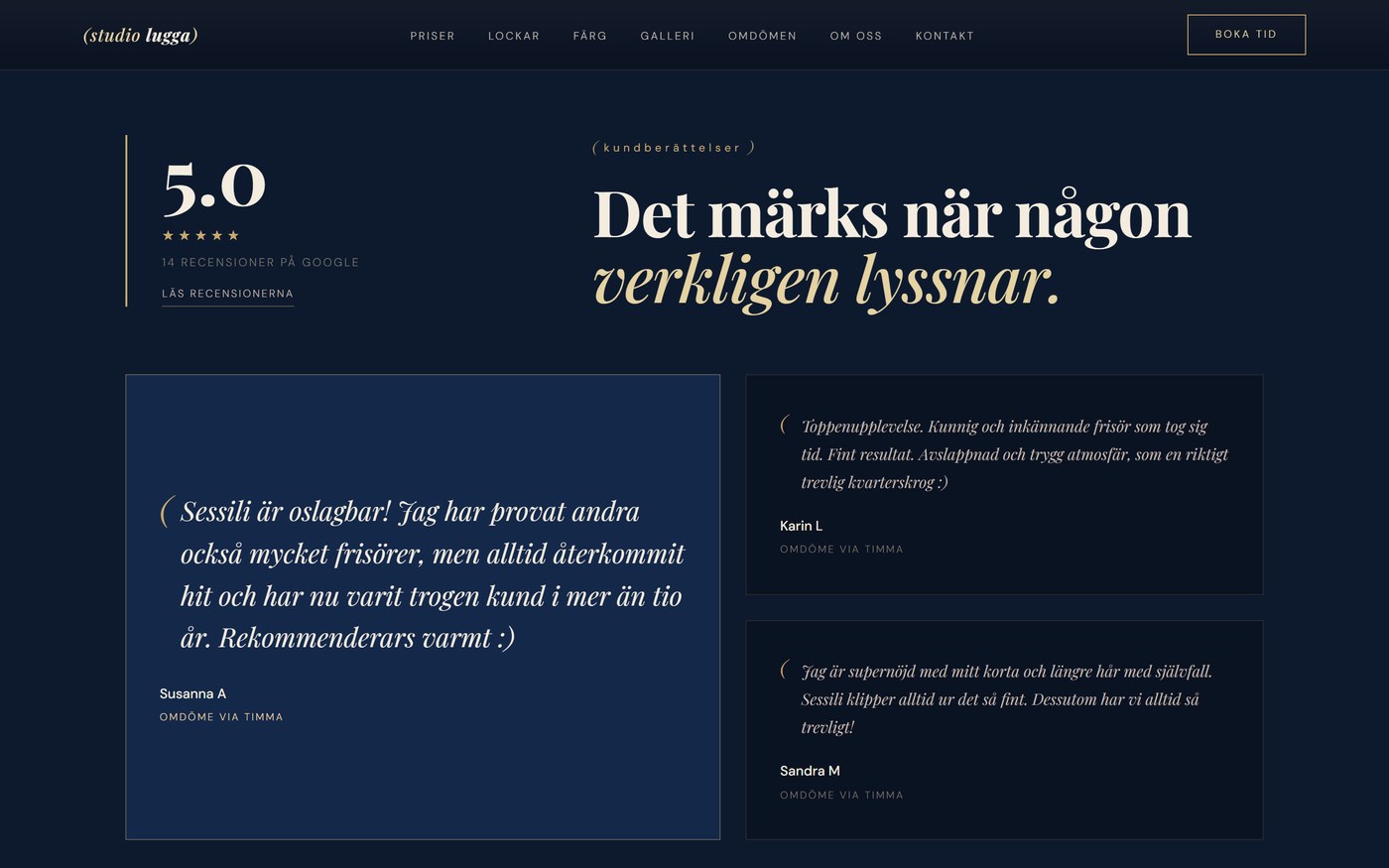 Skärmbild från webbplatsen för Studio Lugga